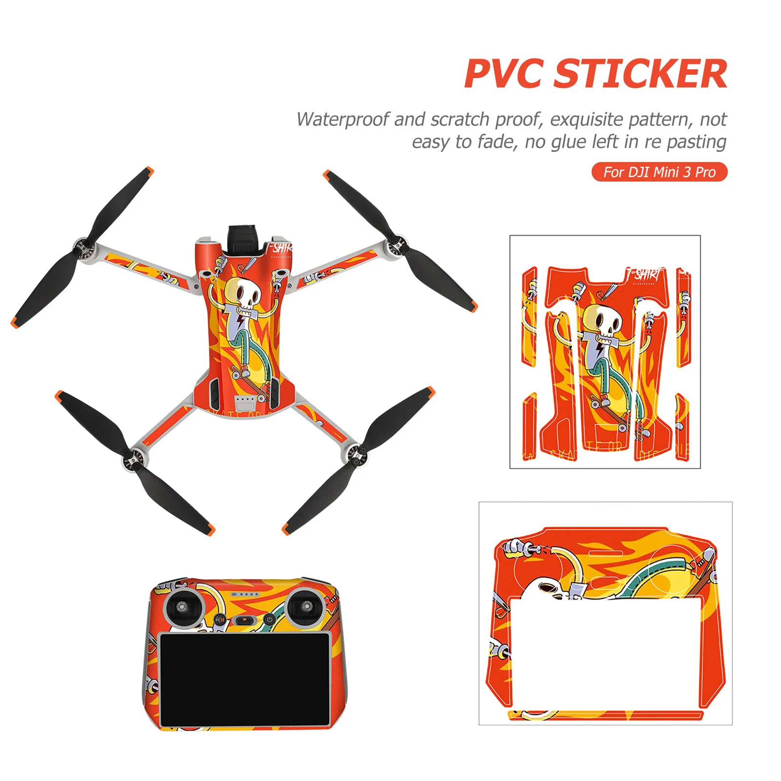 Waterproof Stickers for DJI Mini 3 Pro Protective Film PVC Sticker Scratch Resistant Full Cover Skin Film with Screen Protector