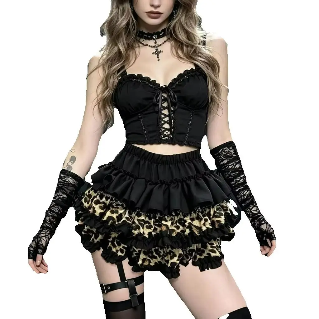

Role-playing Gothic style Half-skirted cat-leopard pleated mini skirt Female punk dark academy style Grunewald style clothing