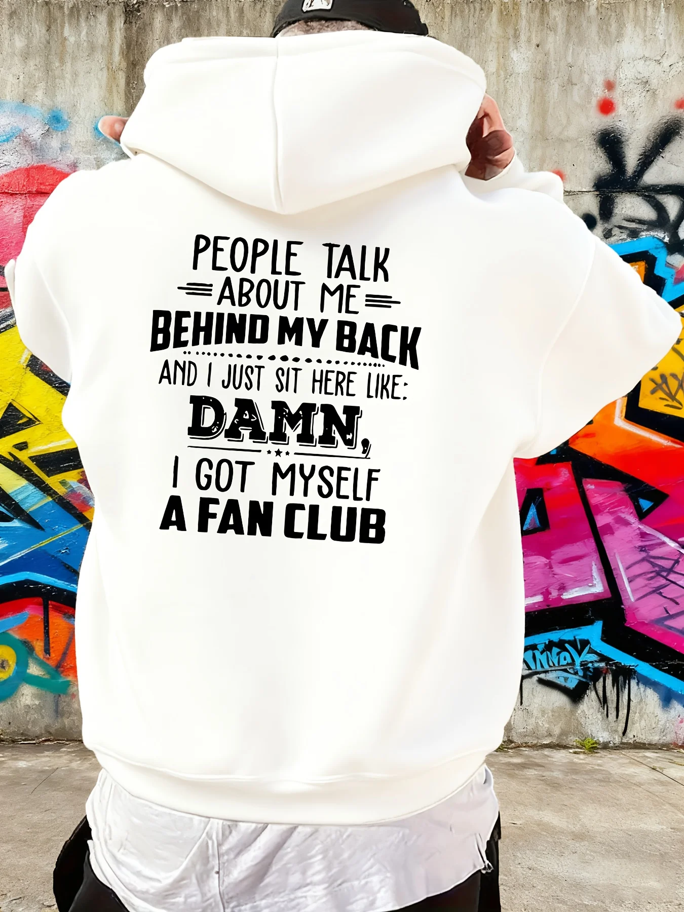 Men People Talk About Me Behind My Back Fan Club Hoodie Funny Sarcastic Text Back Print Streetwear Sweatshirt