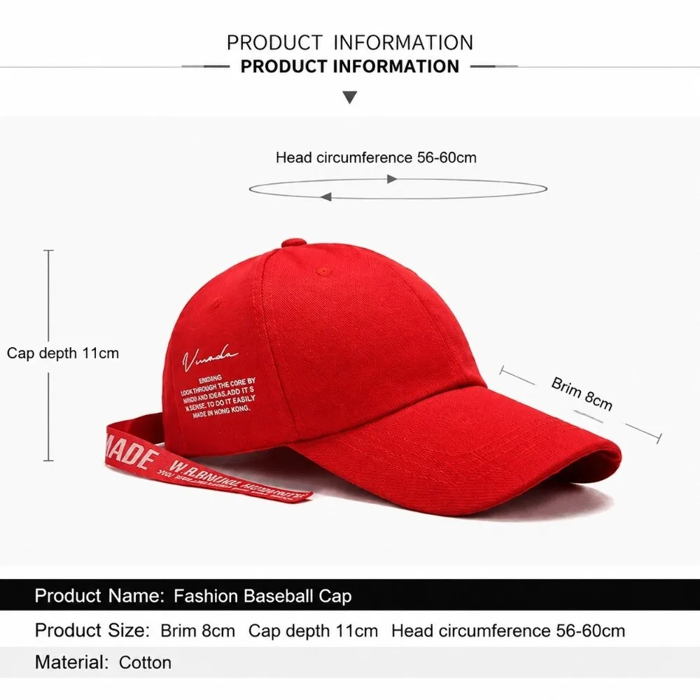 Versatile Adjustable Baseball Cap Long Strip Casual Wear Punk Caps Cotton Classic Hip Hop Hats Punk Style