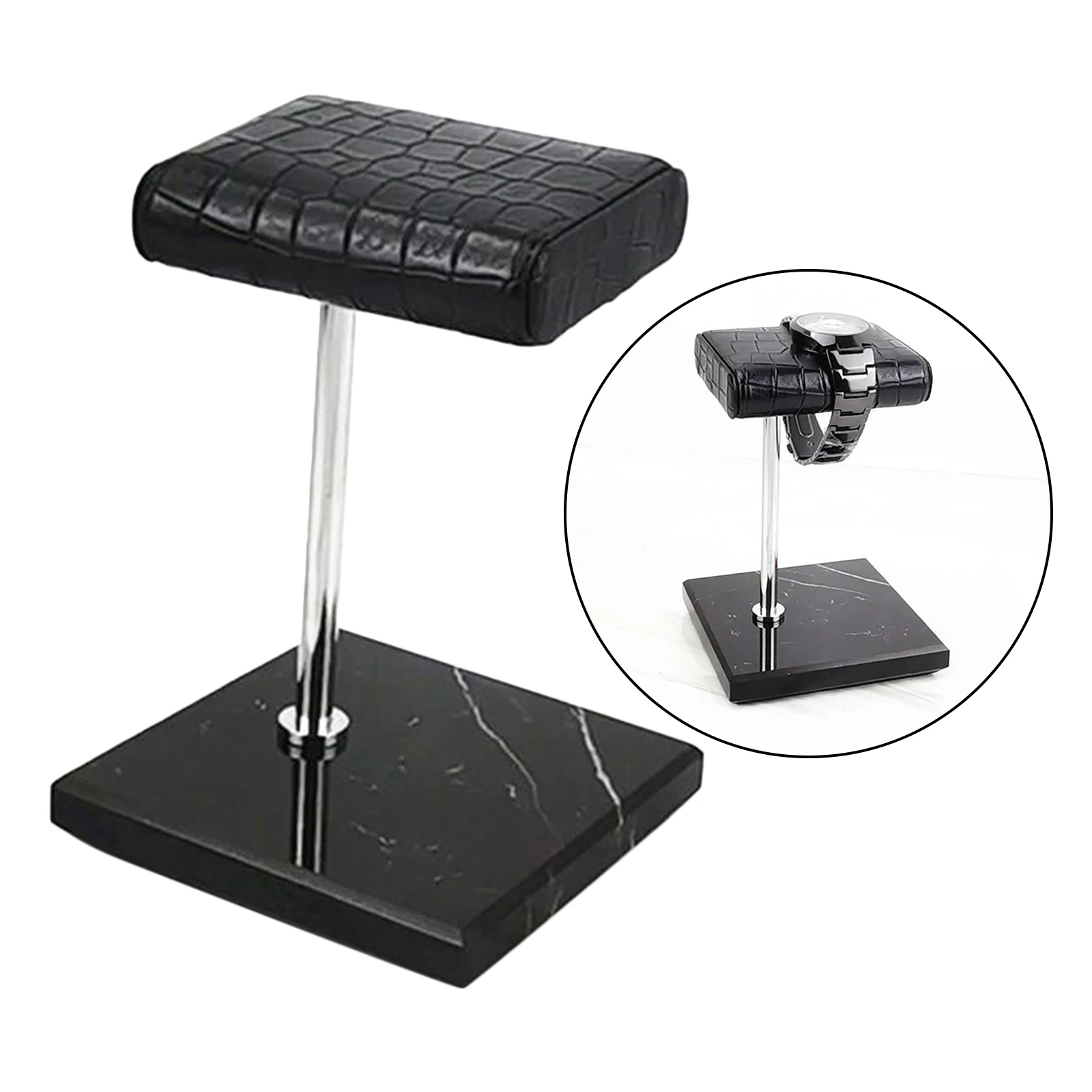 Wrist Watch Stand Display Holder for Men with Marble PU Leather Cushion Bracelet and Bangle Organizer for Travel Business Trip