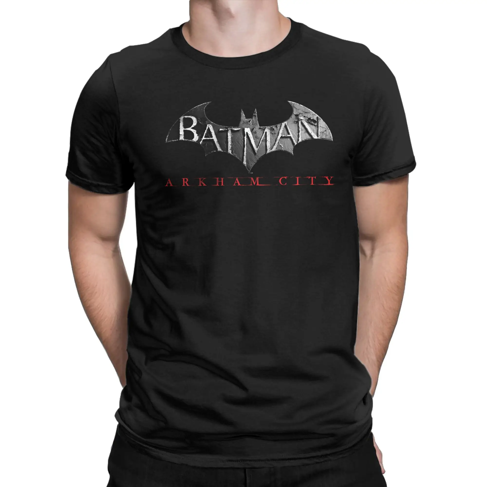 Camisetas con logotipo de Batman Arkham City para hombre y mujer, ropa de algodón puro, camiseta novedosa de manga corta con cuello redondo, camisetas de talla grande