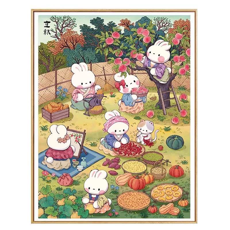 Picking Peach Rabbit DIY Cross Stitch Kit Printed Canvas 9CT 11CT Set For Embroidery kit Needlework Handmade Home Gift 47 Colors
