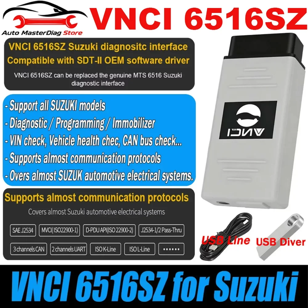 VNCI 6516SZ for Suzuki Automobile OBDII Diagnostic Tool Programming Immobilizer WLAN Adapter for STD2 OEM Software Scanner Tool