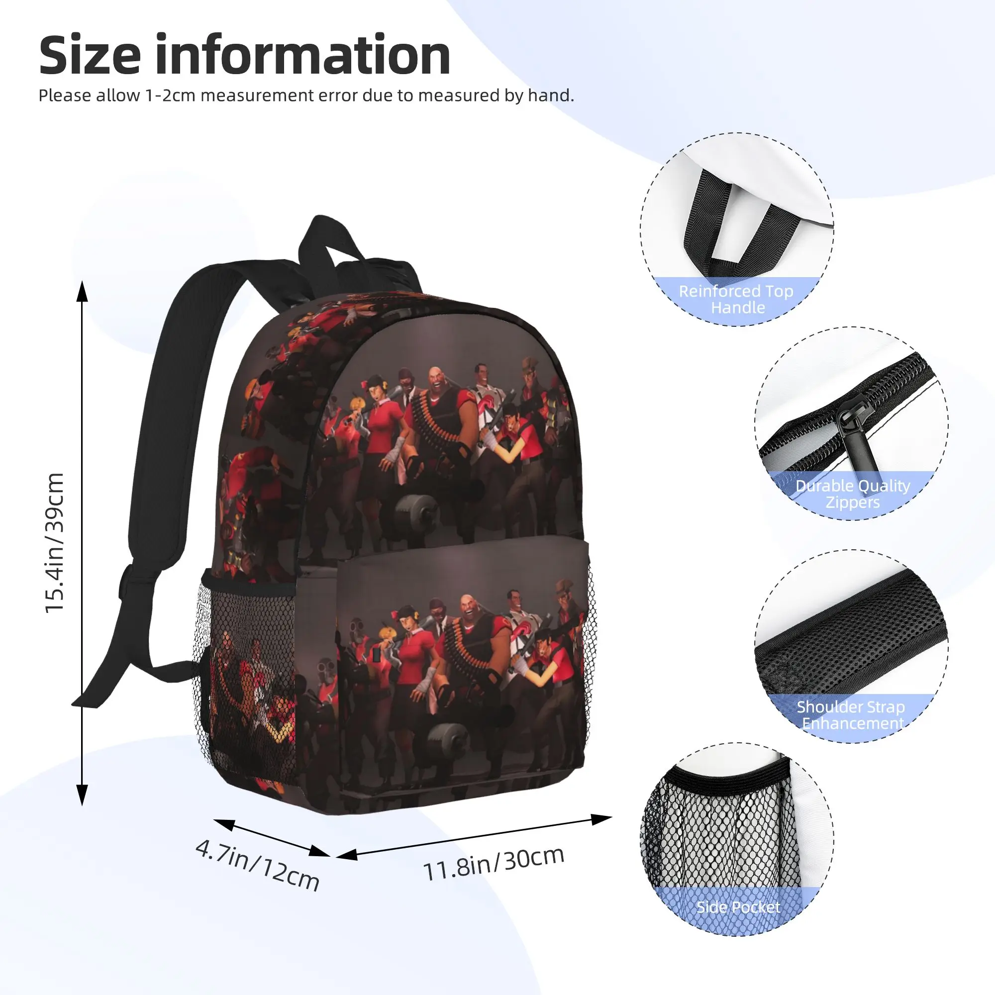 Team Fortress 2 Red Coloured Team Backpack Hot Sale Daypack Boys Girls BookBag Shoulder Bags for Men Women School Bag