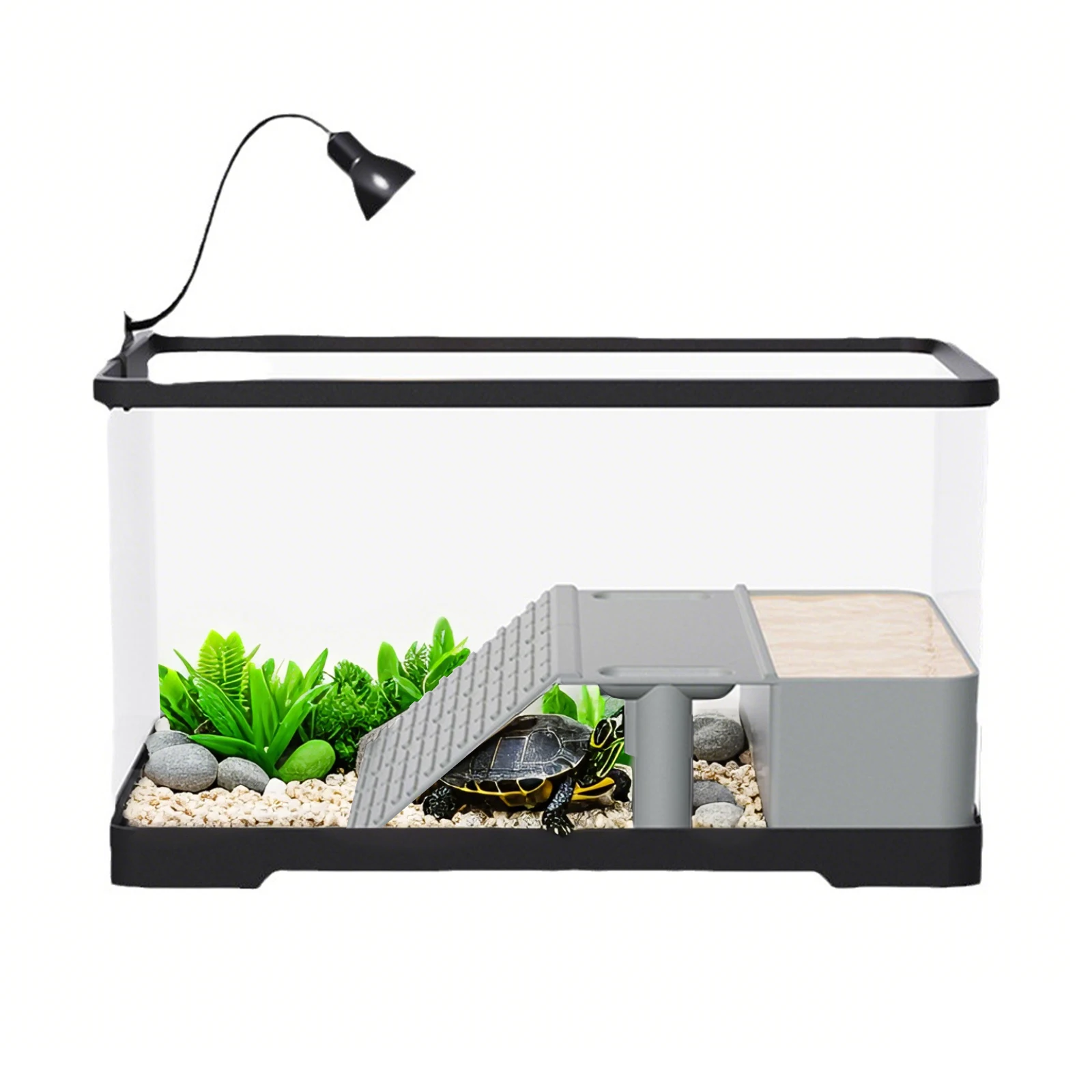 Ensemble d'aquarium de tortue Terrarium de tortue avec éclairage LED, réservoir de tortue en acrylique avec rampe de plate-forme solaire pour décoration de bureau et de salon