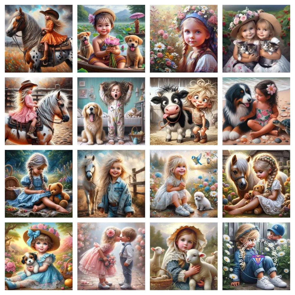 

Girl Animal Portrait AB Diamond Painting Kit Square Round Diamond 5D DIY Mosaic Handmade Art Adult Exquisite Gift Home Decor