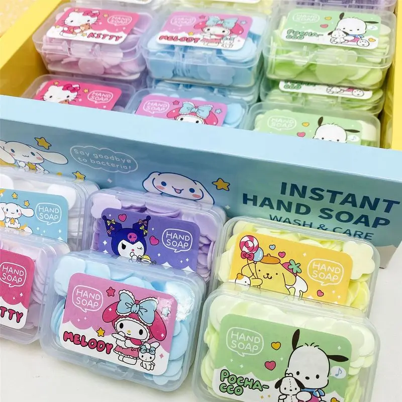 Sanrio Hand Washing Tablets Small Square Box Flower Petal Convenient Soap Paper Antibacterial Disposable Soap Flower Workers
