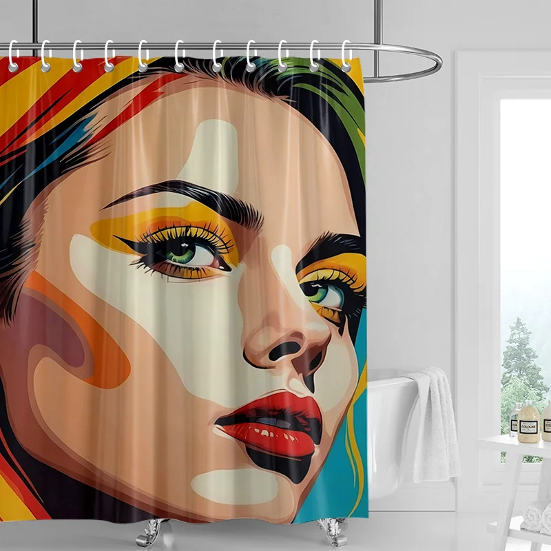 Illustration Printed Shower Curtain-Modern Simple Design Home Hotel Waterproof Bathroom Decorative Partition Curtain 150x180cm