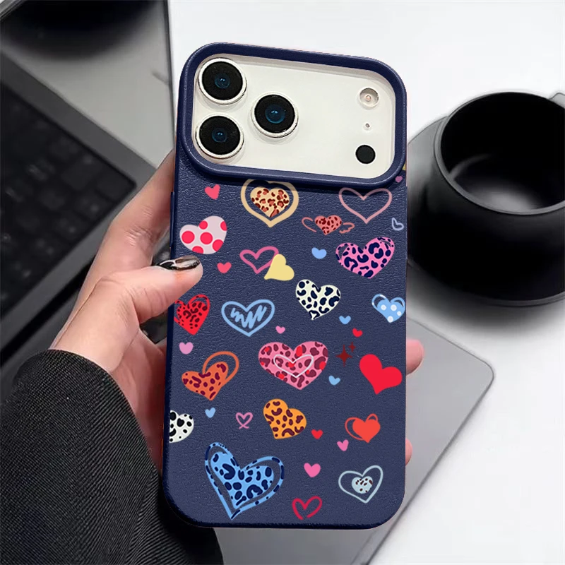 Coque de téléphone en silicone à motif cœur pour iPhone 17e 17 Pro Max 16 15 14 13 Pro Max 16e, antichoc, souple, en TPU, texture cuir