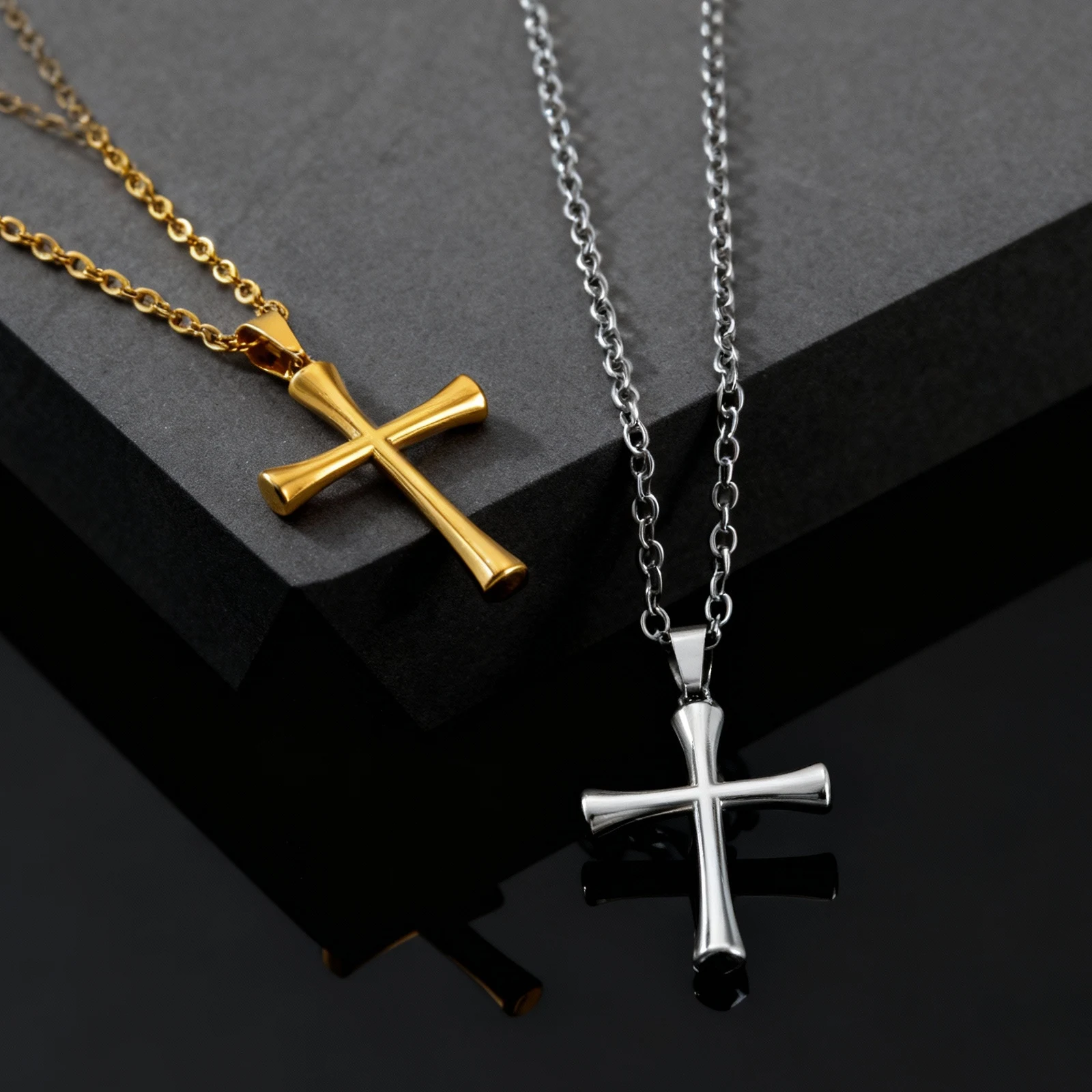 Minimalistische klassische Kreuz-Halskette für Männer und Frauen, Halskette mit Edelstahlkette, modische Unisex-Schmuckgeschenke – Detail 6