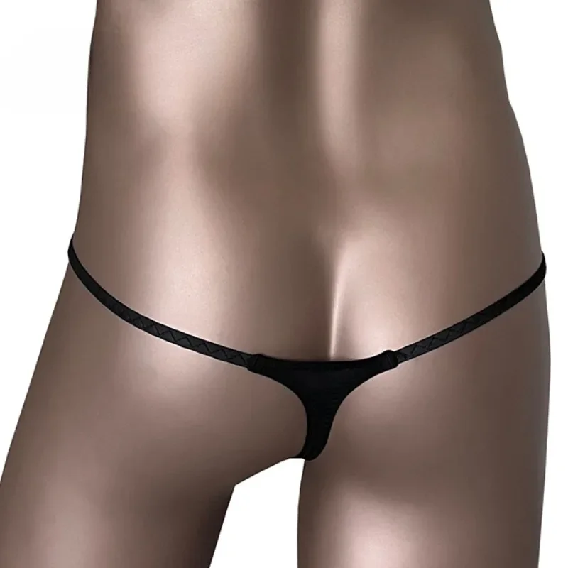 Стринги с отверстием для пениса, мужские сексуальные трусы с кольцом на член, эротическое белье, стринги с низкой посадкой и Т-образной спинкой, трусы из ледяного шелка, трусики с открытой попкой