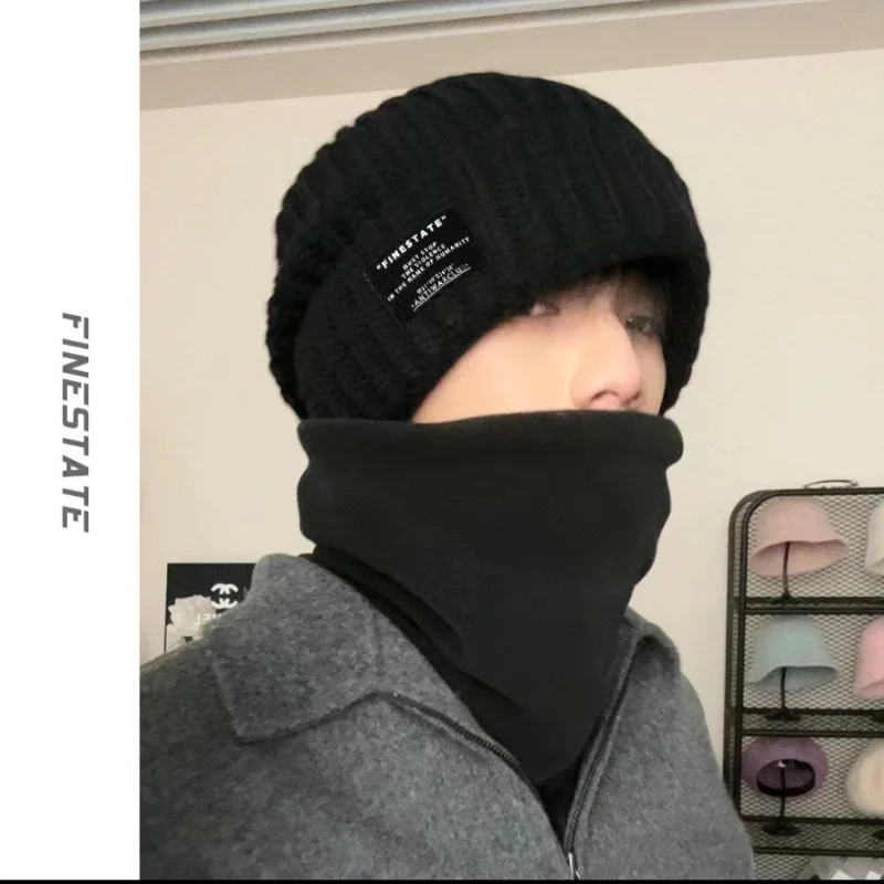 

Мужская шапка на осень-зиму, модная вязаная шапка, теплая универсальная холодная шапка, свободная посадка, большая окружность головы, утягивающая вязаная шапка для лица