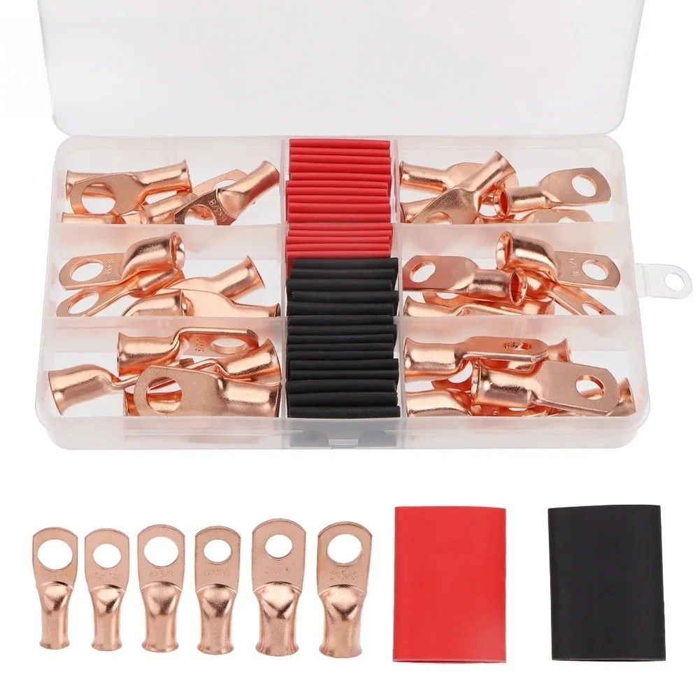Copper Nose Terminal Kit 60PCS Including Heat Shrink Tubes for For AMERICAN Standard Electrical Connections AWG 2 4 6