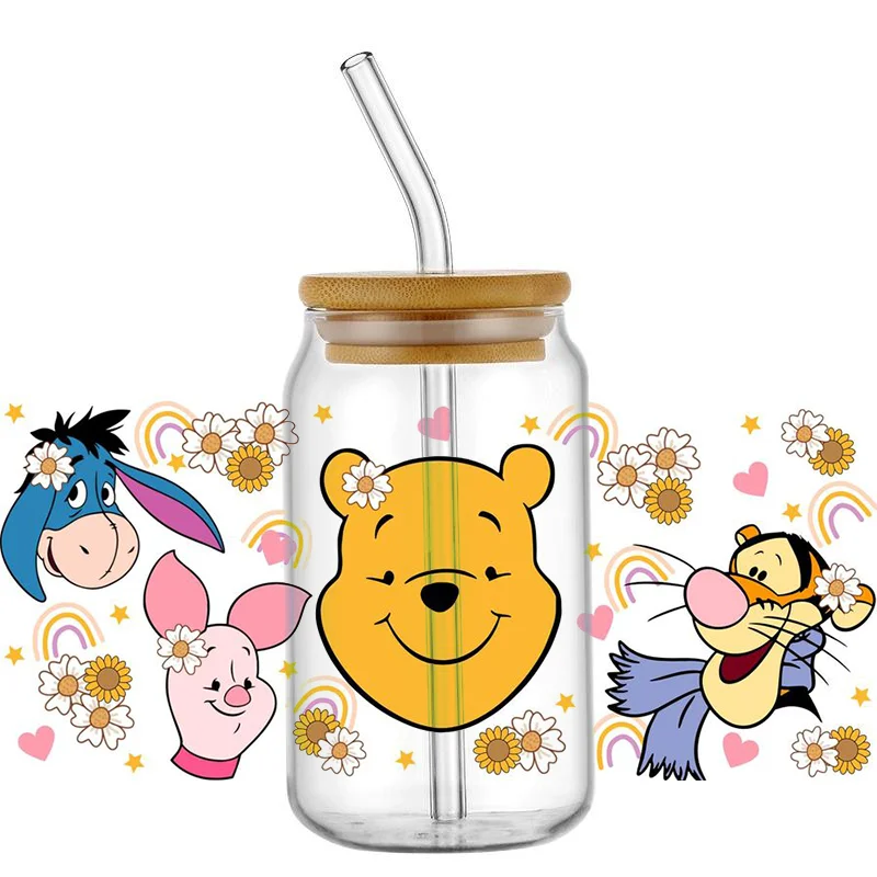 Miniso New 3D UV DTF Wraps Cute Bear and Friends Sticker DIY For 16oz Glass Cup Waterproof Wrap Transfers Decals For Coffee Cup