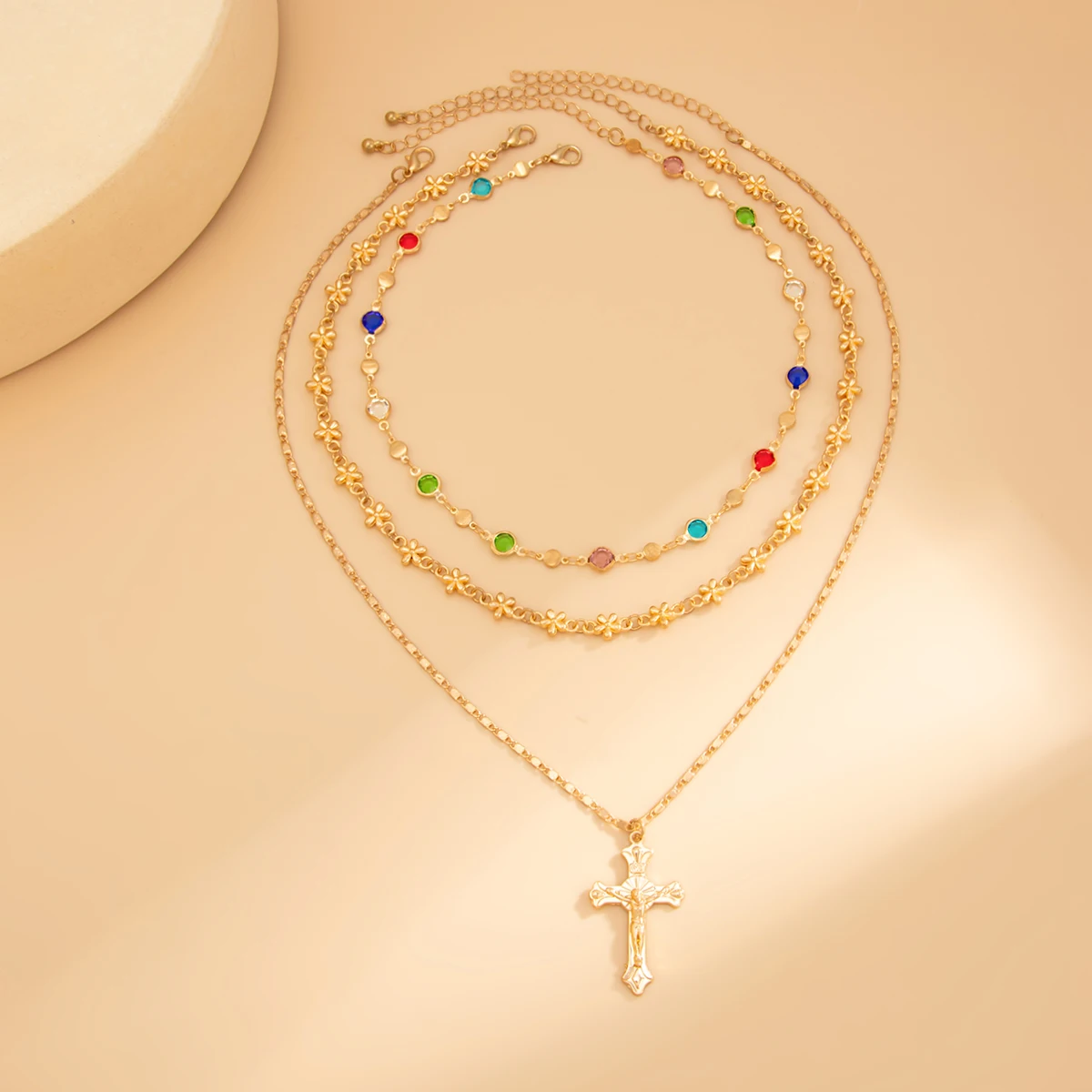 Salircon 3 قطعة/المجموعة بوهو الملونة كريستال سلسلة قلادة للنساء العصرية الذهب اللون الصليب قلادة المختنق المجوهرات الفاخرة الذكور هدية
