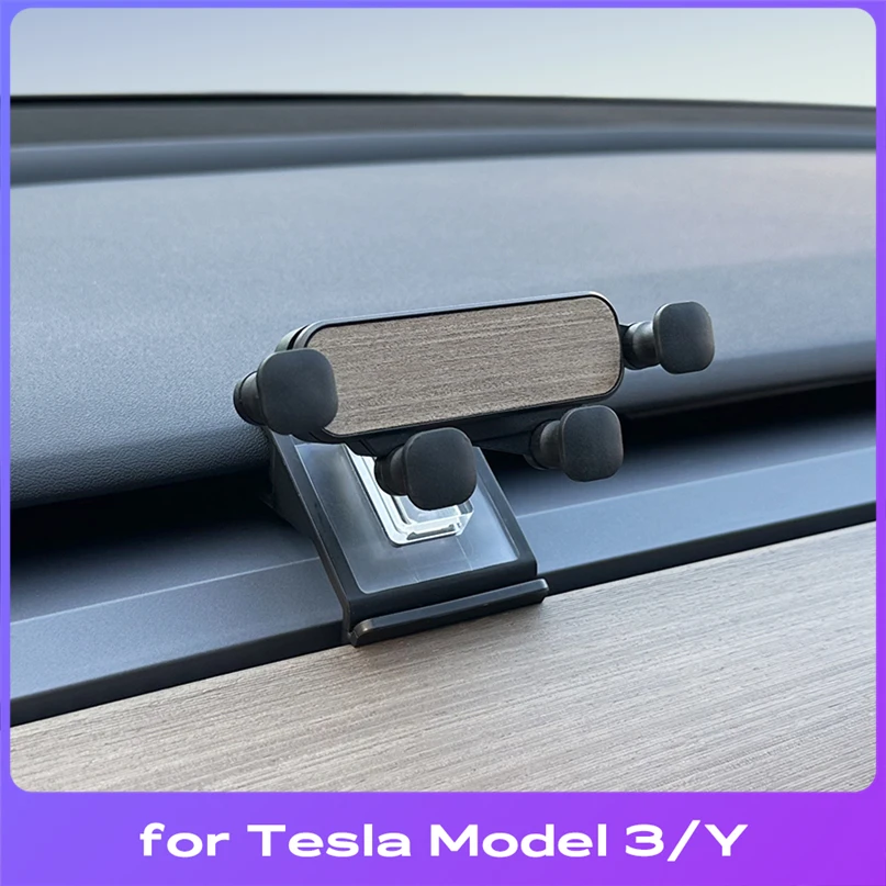 For Tesla Model Y 3 Car Cell Phone Holder Wooden Gravity Support Mount Bracket Vent Clip Air Outlet Snap-in Stand Soft Base 