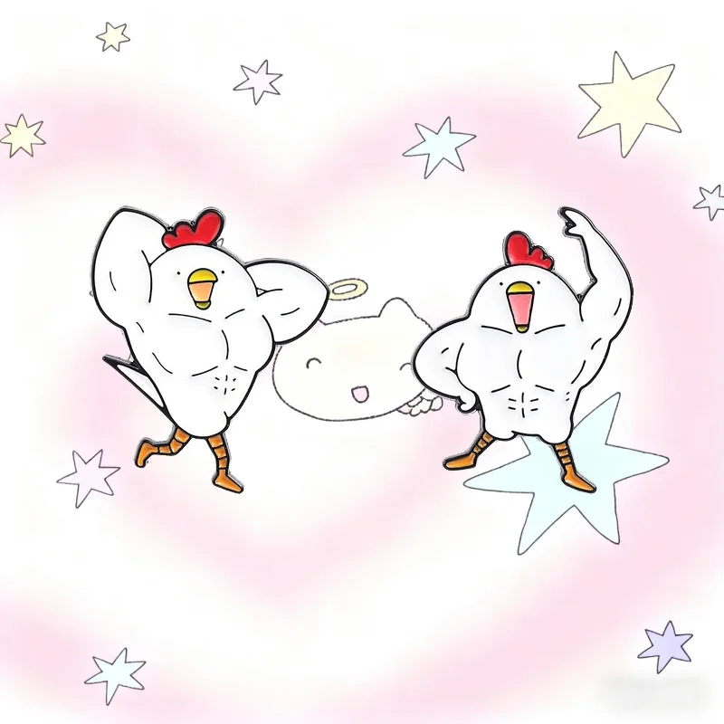 Funny Muscle Chicken Enamel Pins Cute Strong Animal Brooch Cartoon Fitness Chick Pins for Backpack Lapel Pin Gift for Friends