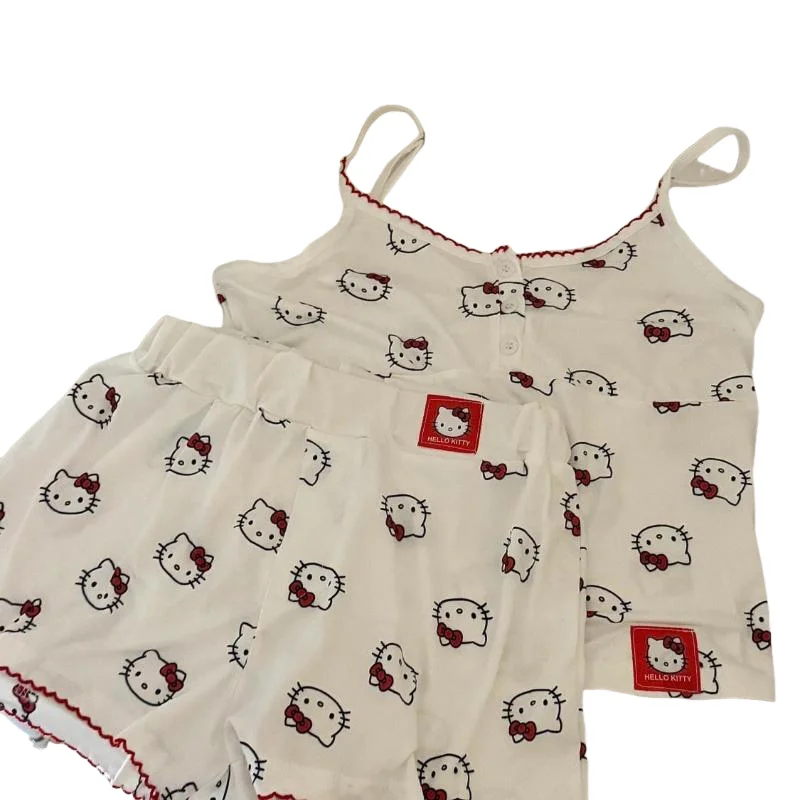 Sanrio Hello Kitty Sweet Cute Print Dress New Unique Design Bubble Sleeves Dress Japanese Style Y2K Girl Harajuku Fashion Frock