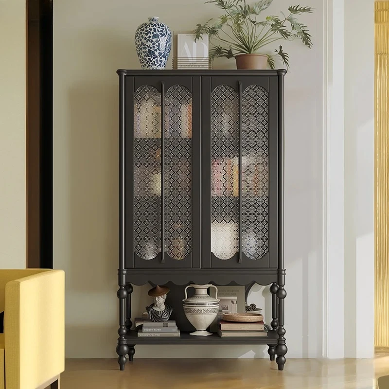 solid wood retro wine cabinet furniture medium antique storage high cabinet storage display cabinet