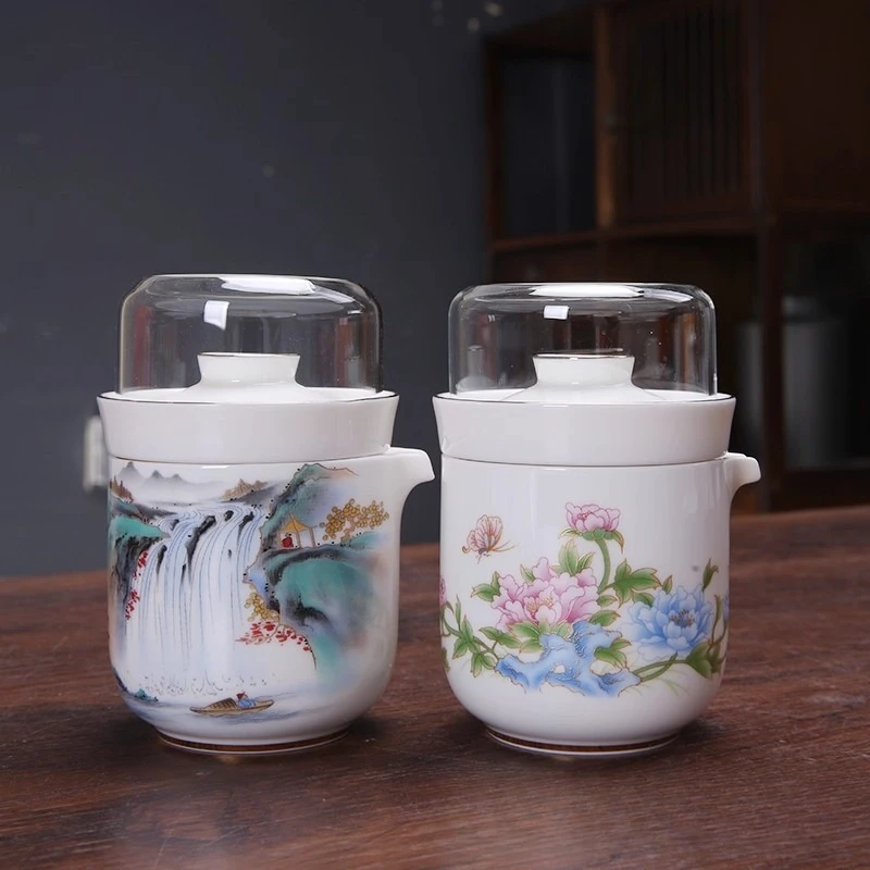 

Vintage Chinese Light Luxury Mutton Fat Jade Porcelain Travel Mini Kung Fu Tea Set, Home/Office Gift-Boxed