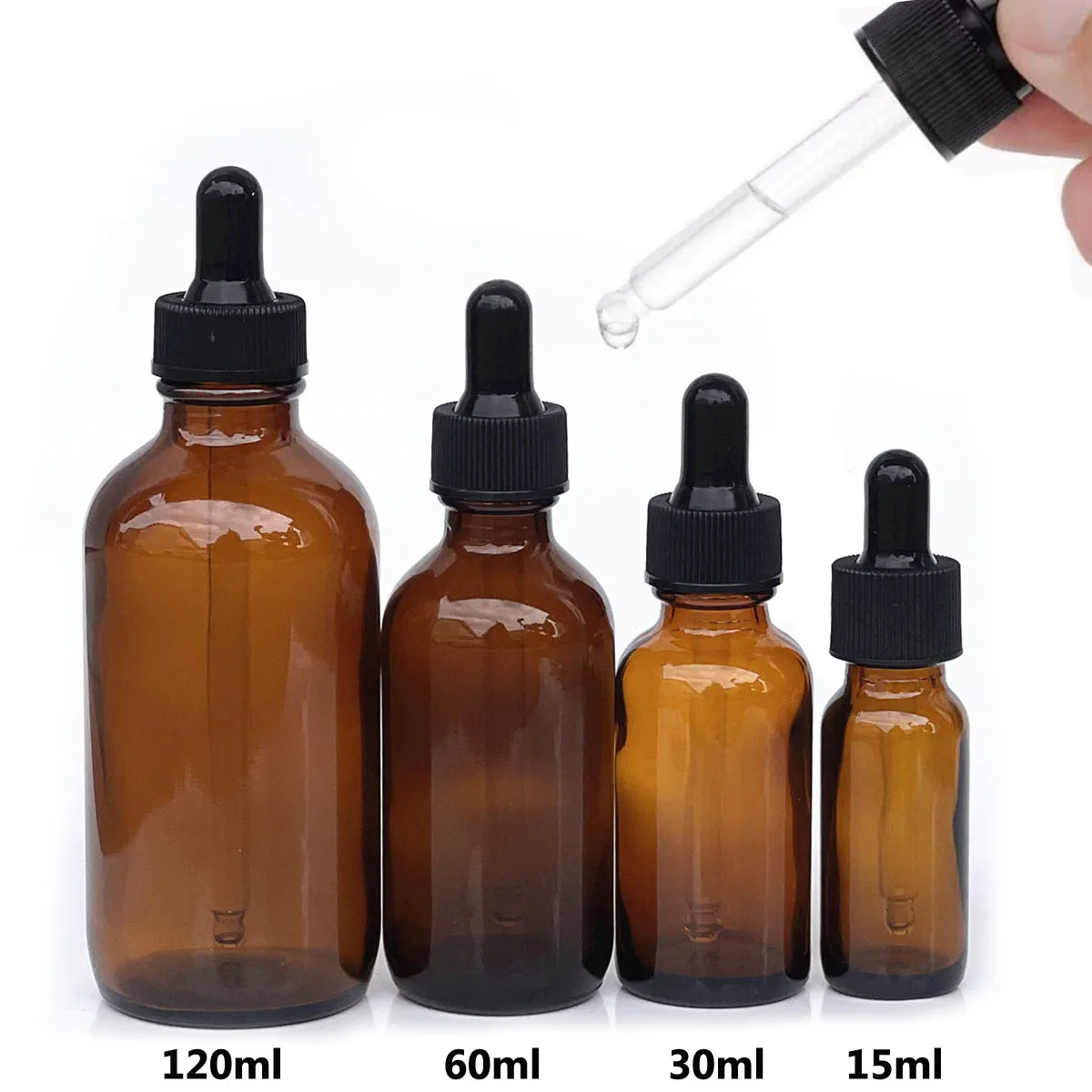 15ml 30ml 60ml 120ml แก้วสีเหลืองอําพันขวดกลม Dropper Dispenser LeakProof สําหรับน้ําหอมน้ํามันหอมระเหย Dripper Pipette