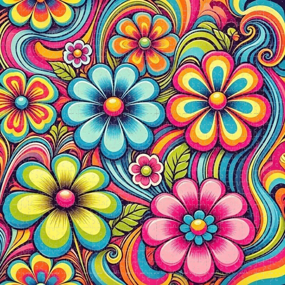 Jigsaw Puzzle 500/1000 Pieces Colorful Flower Pattern Paper Puzzles Adult Present Portable Box for Family Games Educational Toys