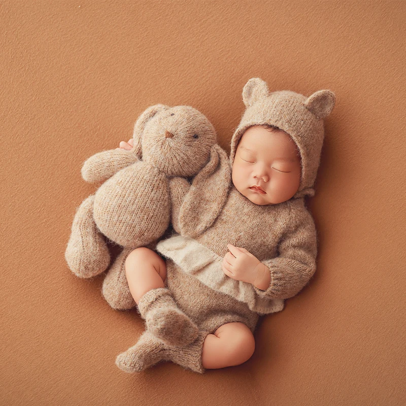 newborn-photography-props-knitted-bear-romper-bonnet-socks-set-0-1-month-baby-photo-shoot-outfit-handmade-bunny-stuffed-doll
