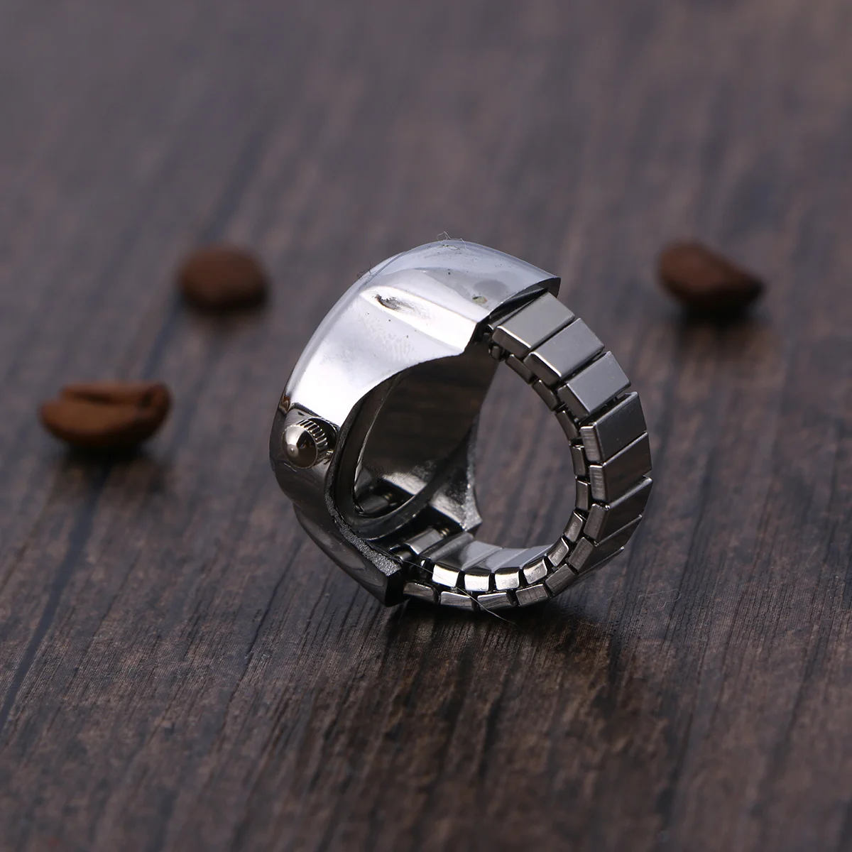 Reloj con anillo de dedo de acero inoxidable unisex, reloj de cuarzo con diseño elástico creativo para hombres y mujeres, regalo informal para citas
