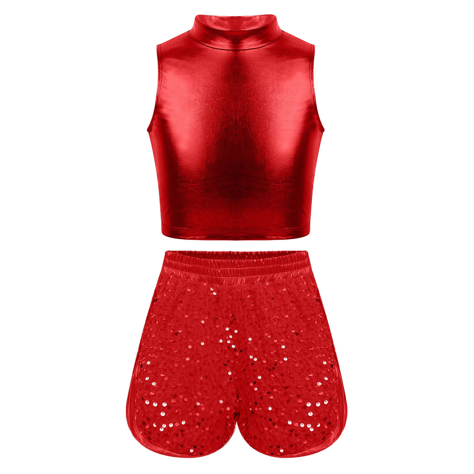 Children's Jazz Dance Sequins Hip Hop Girls Crop Top And Shorty Samba Jazz Dance Modern Cheerleading Costumes Performance Set