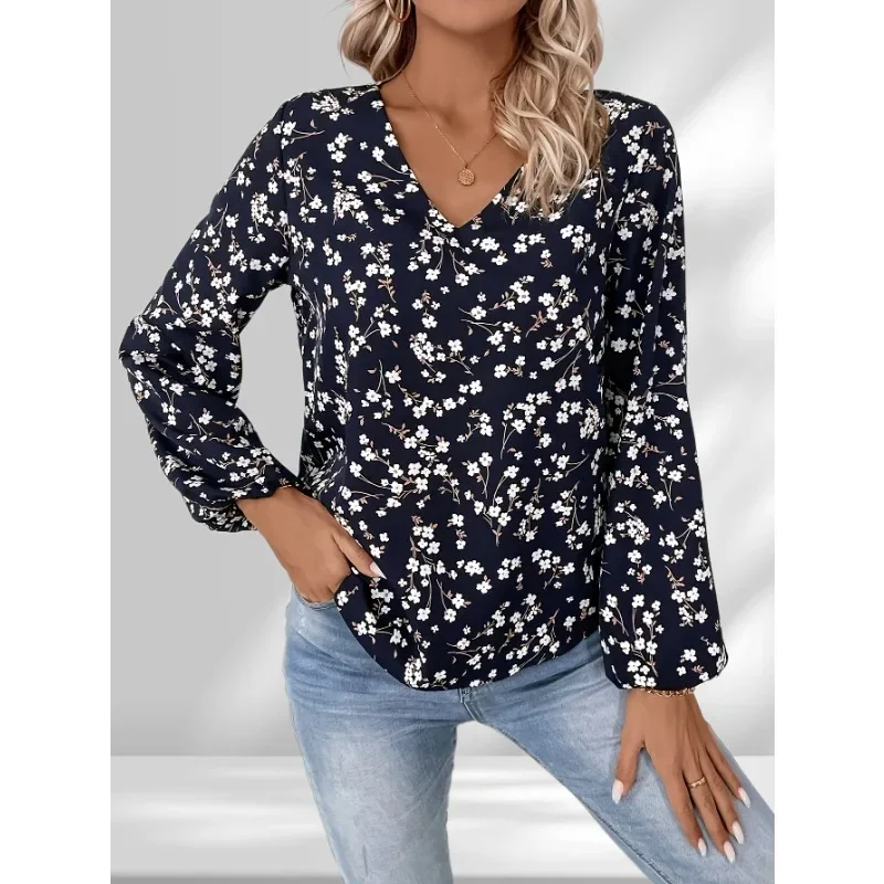Plus Size Women Floral Print V-Neck Chiffon Blouse Top Summer Fashion Thin Style Versatile Neckline Sleeveless Dressy Top
