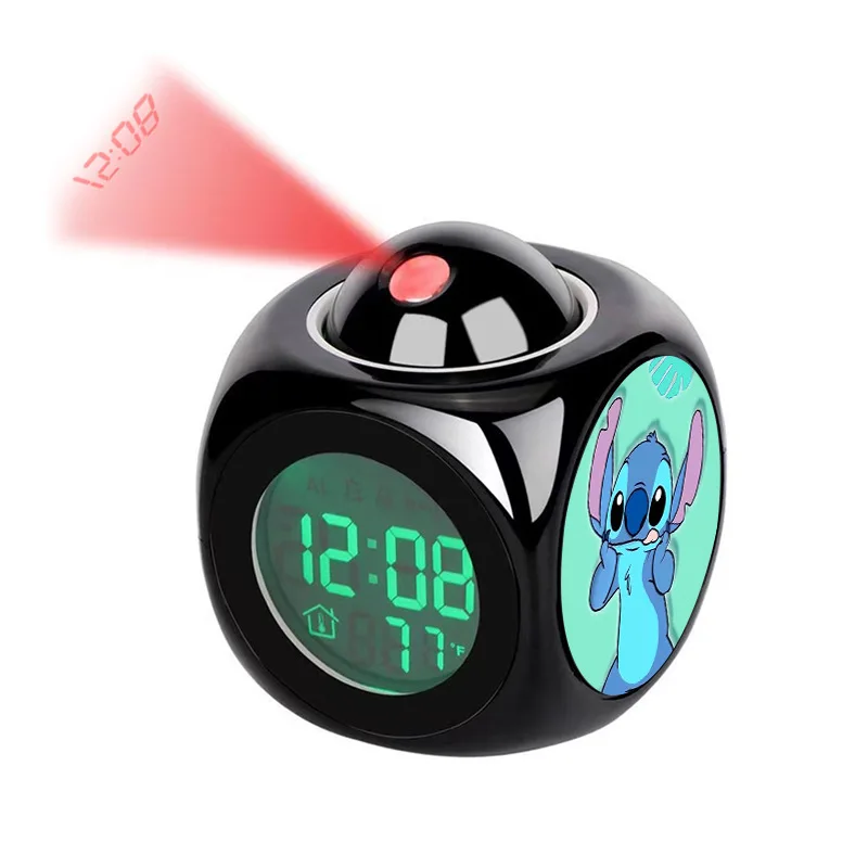 Reloj despertador Digital de punto de dibujos animados de Disney, proyector Lcd, temperatura, hora, fecha, pantalla de proyección, decoración de escritorio, temporizador Kawaii