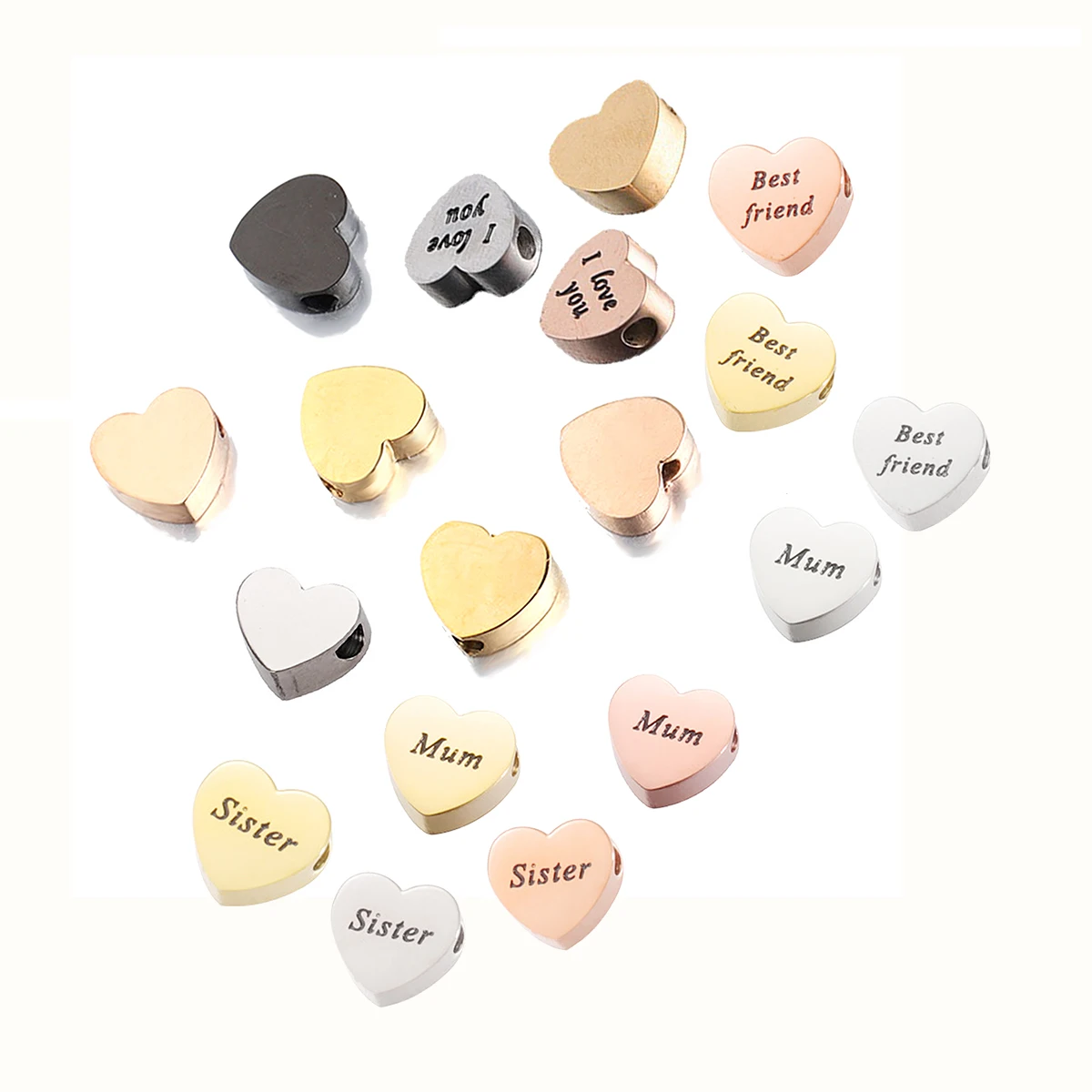 10Pcs Stainless Steel Love Spacer Bead Charms Polished Heart Shaped  Positioning Letter Beads For DIY Jewelry Making Accessories
