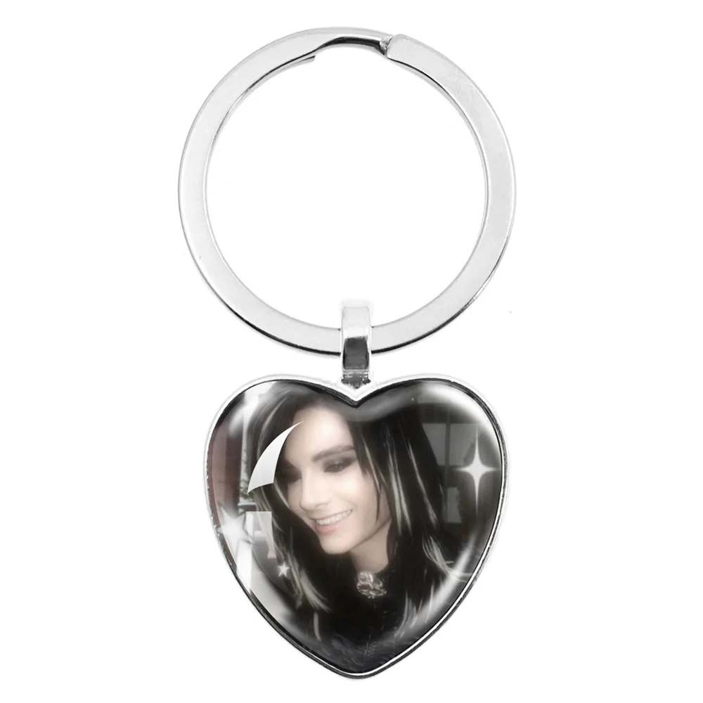 Pop Retro Rock Band Tokio Hotel Glass Heart Shape Pendant keychain Bill Kaulitz Music Songer Picture Jewelry Charm Fans Gift