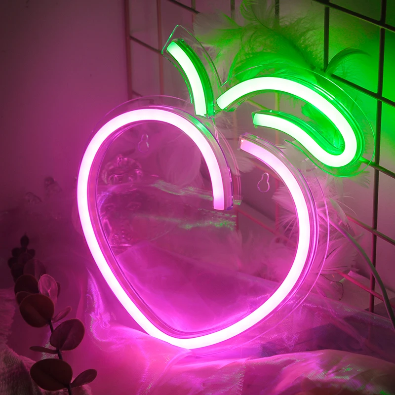 

Ineonlife LED Neon Sign Peach Design Fruit Night Light USB Switch Powered Children Room Shop Restaurant Wall Decor Birthday Gift