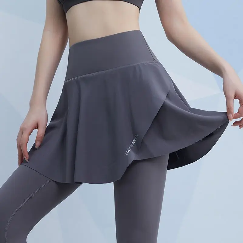 Pantalones de Yoga falsos para mujer, faldas de felpa, cintura alta, levantamiento de cadera, medias deportivas, correr, entrenamiento, tenis, Otoño e Invierno