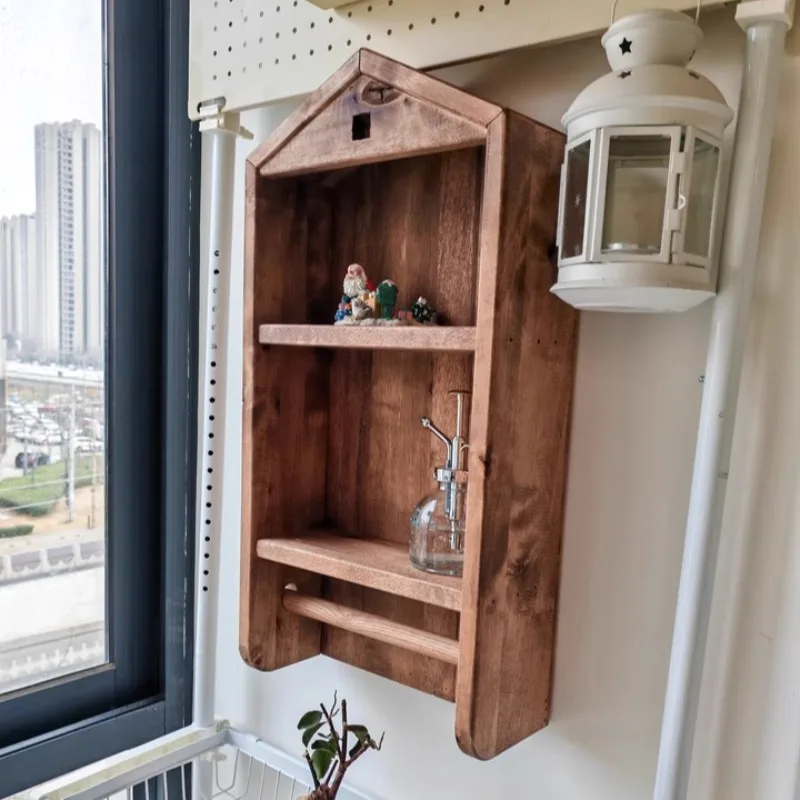 Solid Wood Wall-Mounted Storage Shelf - Multi-Functional Grid Cabinet for Kitchen/Study, Kids Room Wall Decor Organizer