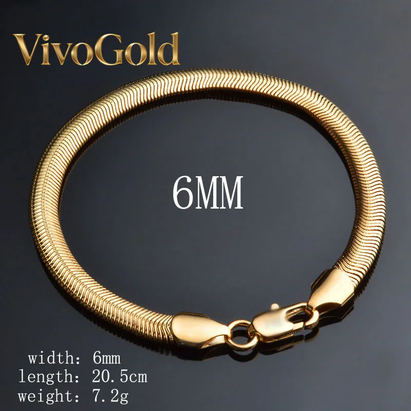 

VivoGold VivoGold Luxury 24K 9999 Pure Gold real gold Women's fashion snake bone chain width 6MM flat snake bracelet