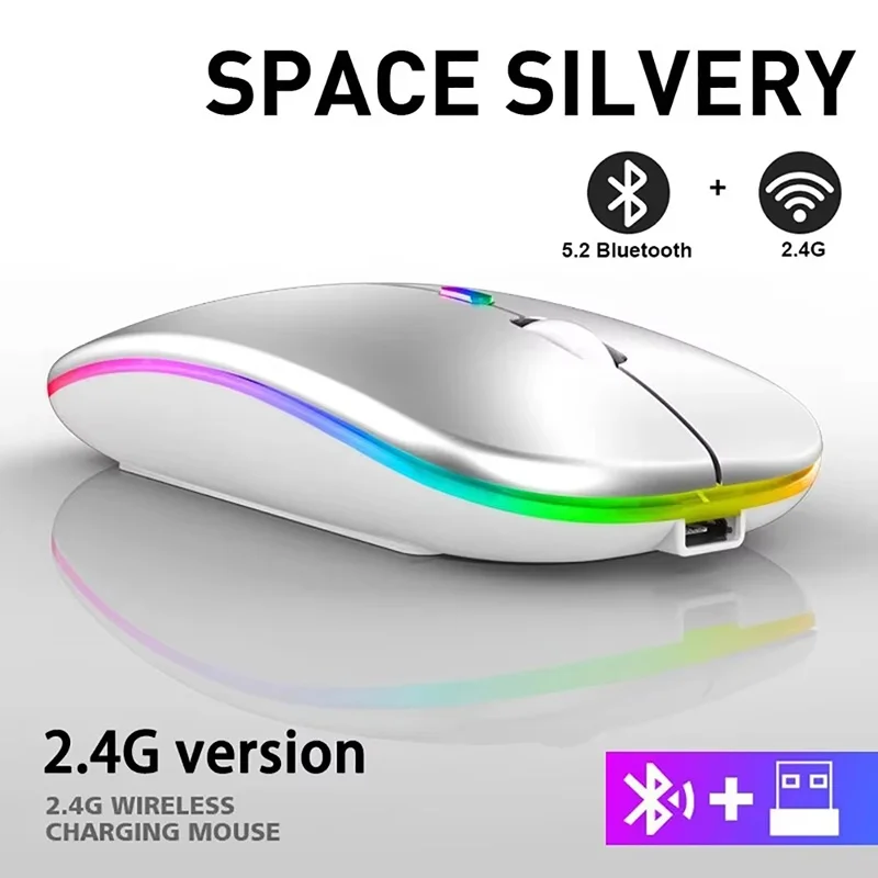 Rechargeable Portable Working Mouse Bluetooth Mouse 2.4GHz Receiver For PC Laptops iPad Tablet Student Computer Study Gear Tools