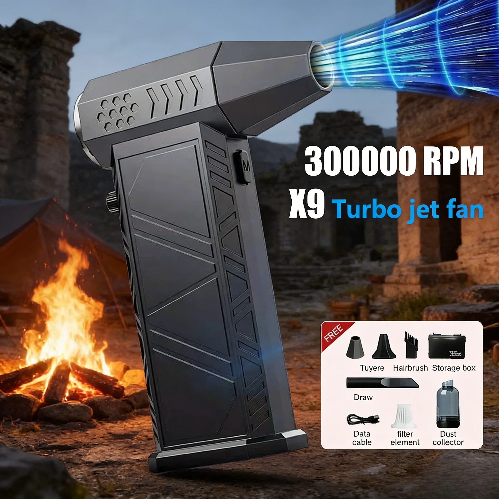 

X9 Pro Мощный пылеочиститель с воздушным потоком, 300 000 об/мин, интенсивный тип вентилятора, зарядка через USB-C, бесщеточный турбодатчик сильной ветровой силы