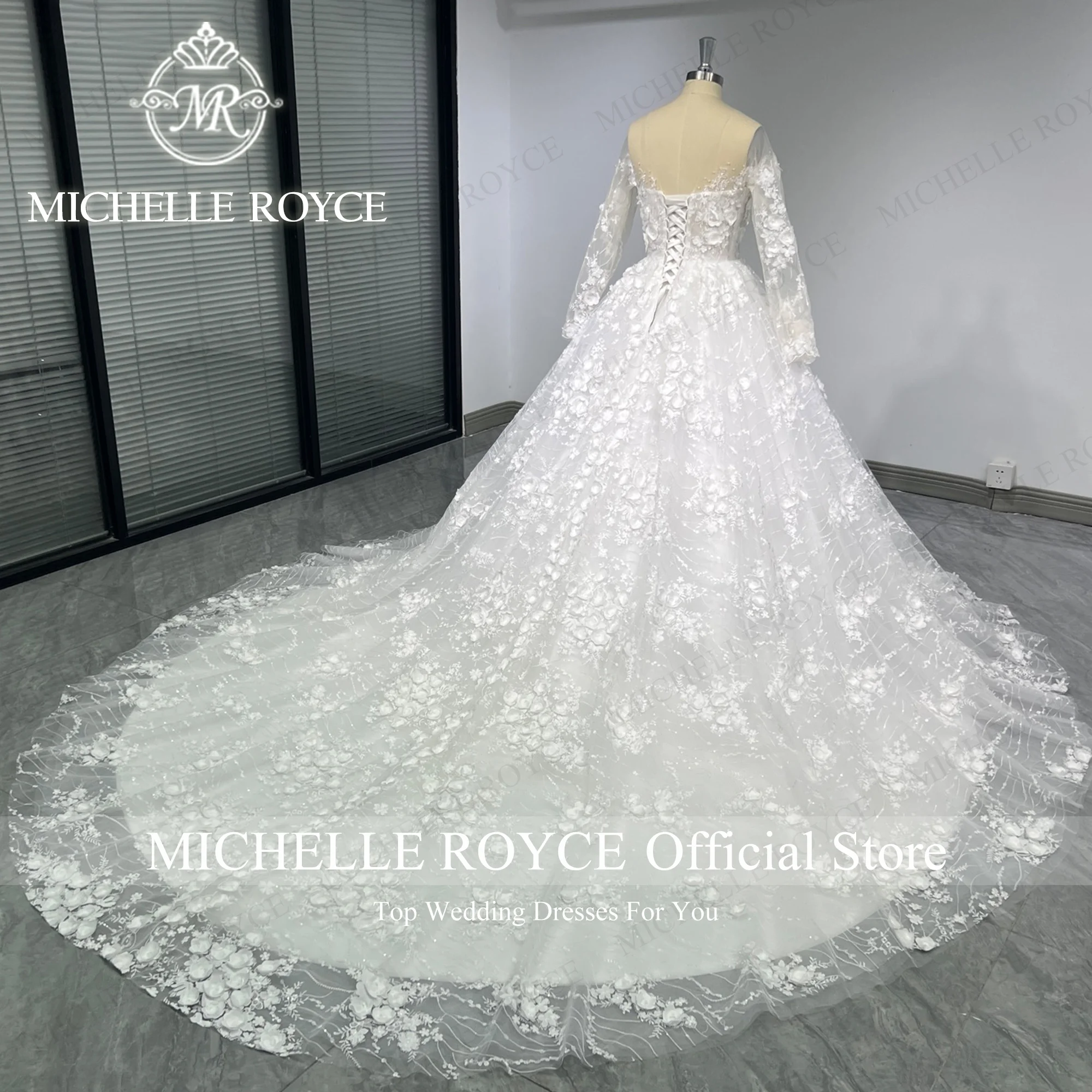 Michelle Royce Ball Gown Wedding Dresse 100% Real photos Long Sleeve Sweetheart Flowers Appliques Wedding Gown Vestidos De Novia