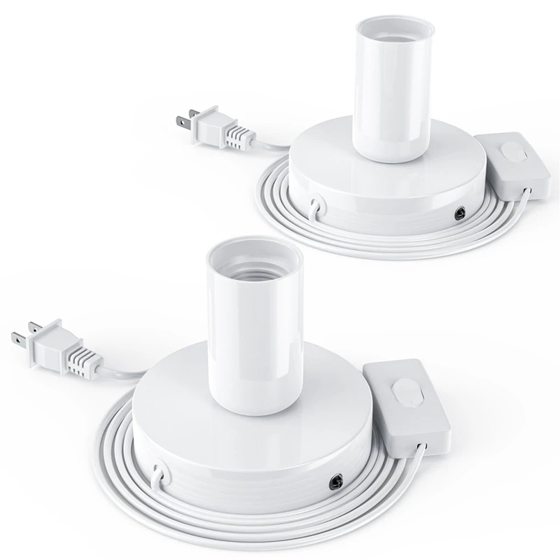 

2Pcs Polished Metal Desktop/Hanging Light Bulb Socket E26/E27 Lamp Base,Screw Light Bulb Extension Socket US Plug