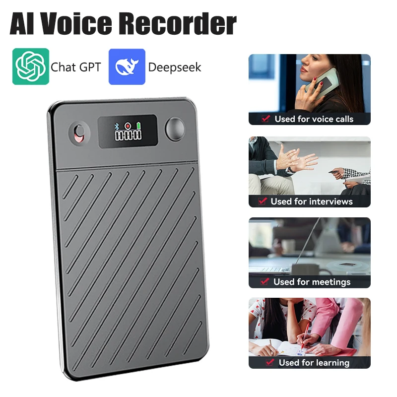 

ChatGPT-4 AI Voice Recorder Transcription, Translation, Summary, Supports 189 Languages, Phone Calls Recorders 128GB Dictaphone