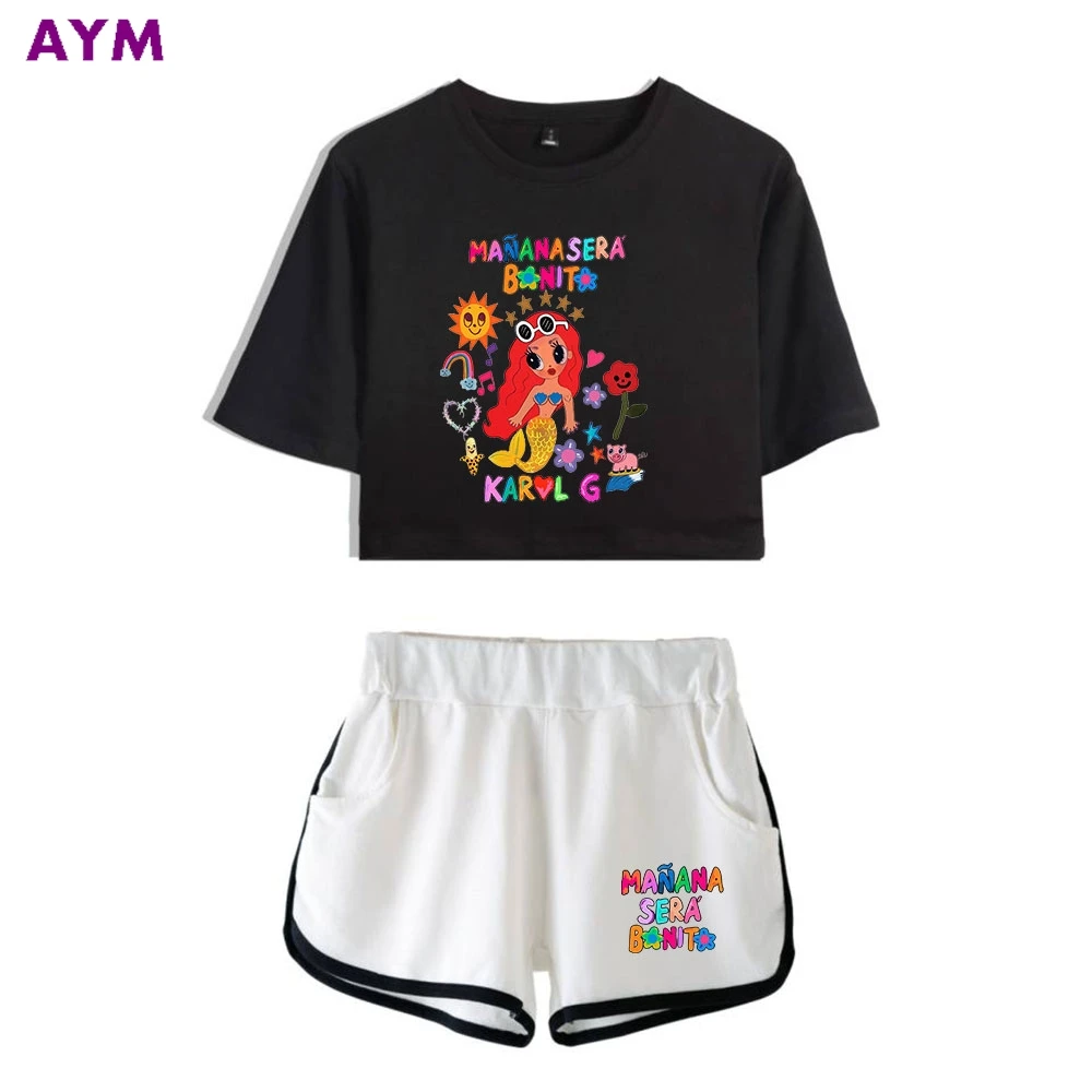 2024 Hot Sale Karol G Manana Sera Bonito Vintage Logo Merch Tops Women Two Piece Set Shorts+T-Shirt Streetwear Girl Suit