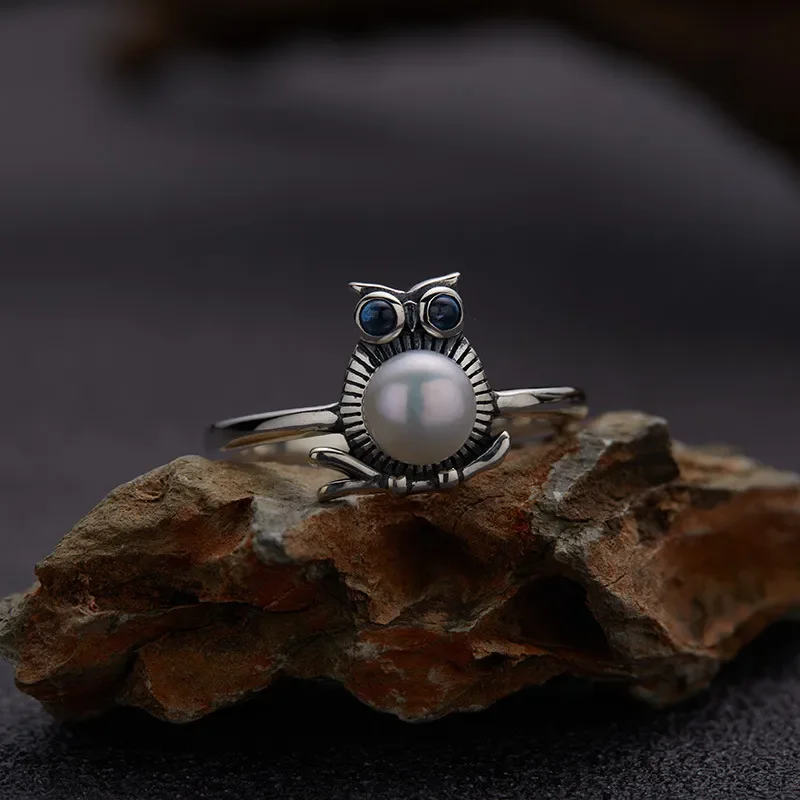 Cross-border Korean version S925 sterling silver natural whole body freshwater pearl colored treasure ring niche hipster