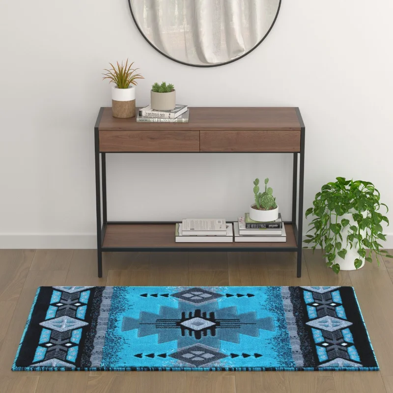 

3'x5' Area Rug Turquoise Traditional Southwestern Style Carpet for Bedroom Home Living Room Decor