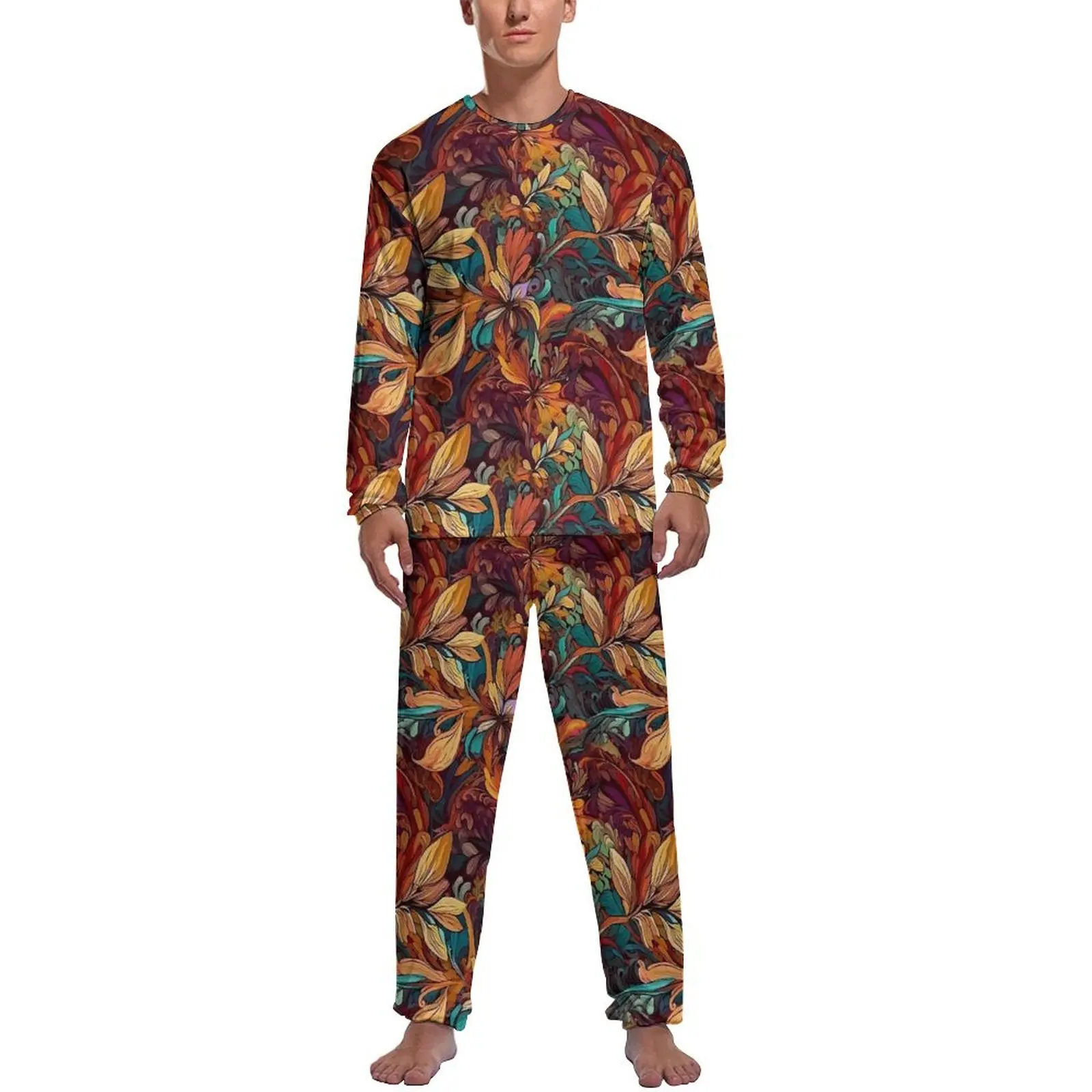 Art Nouveau Pajamas Autumn Vintage Floral Print Sleep Sleepwear Men 2 Pieces Graphic Long Sleeve Cool Pajamas Set