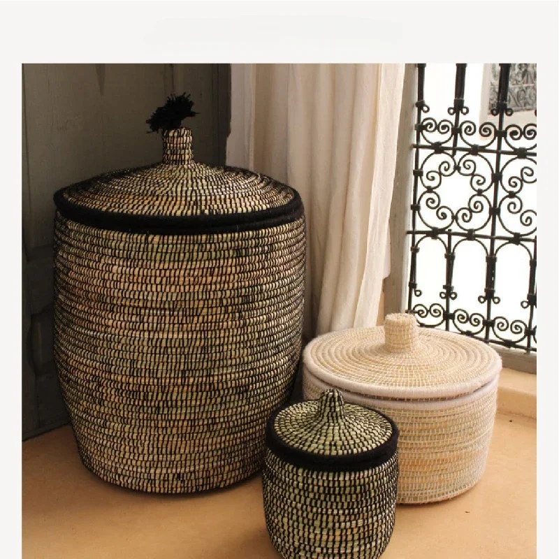 Imported Raffia Wool Storage BasketsDirty Clothes Basket from MoroccoLarge Laundry Basket for Organizing New Arrivals