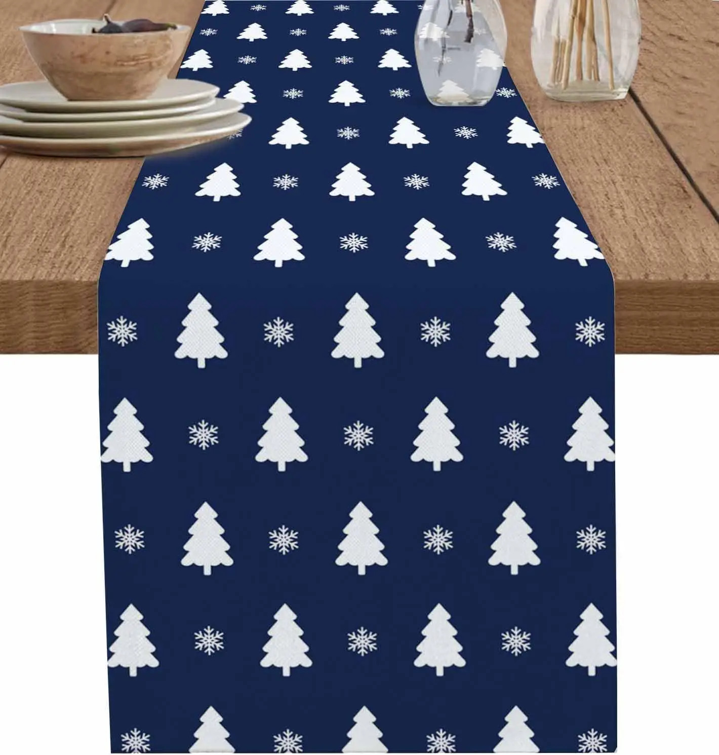 Christmas Cowboy Blue Linen Table Runner Holiday Party Decorations Farmhouse Dining Table Runners Navidad Party Decorations