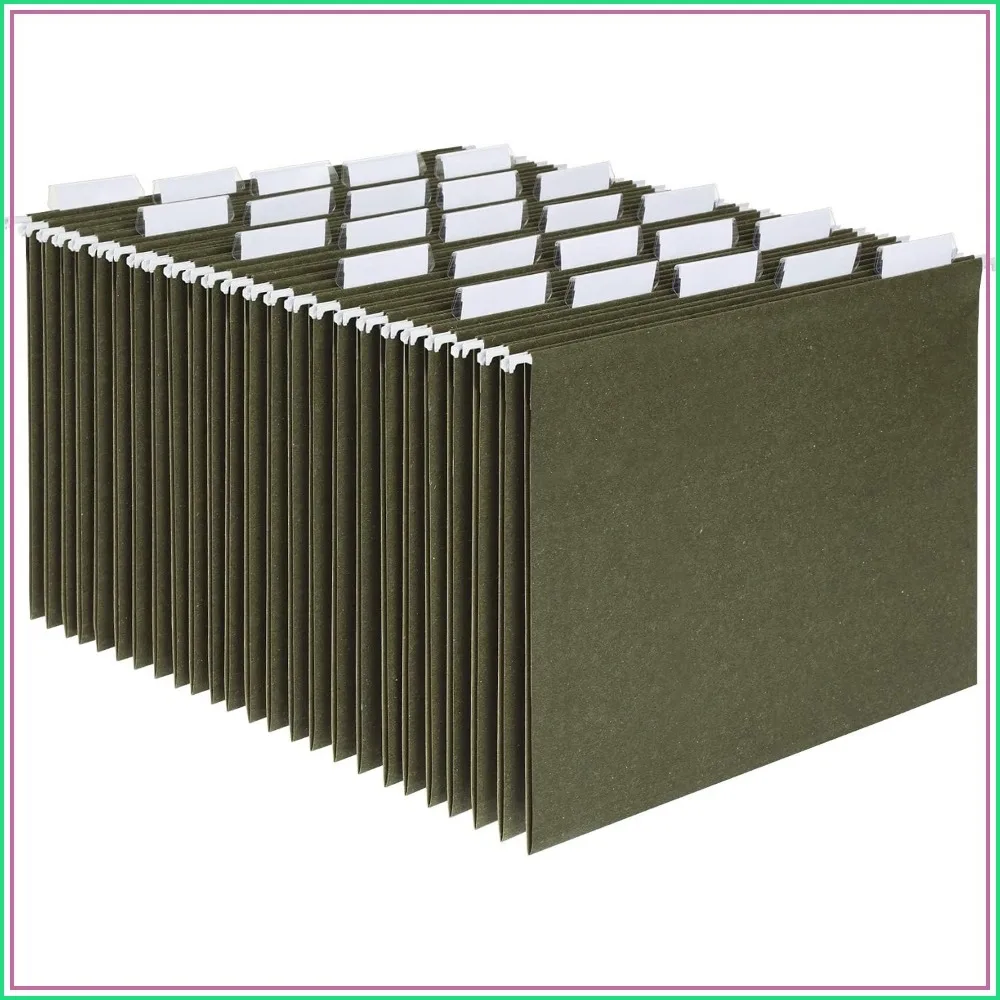 Eco-Friendly Hanging File Folders, 25 Pack, Letter Size, Green, 5 Tab Positions with Tabs & Inserts, Durable Recycled Office Organization